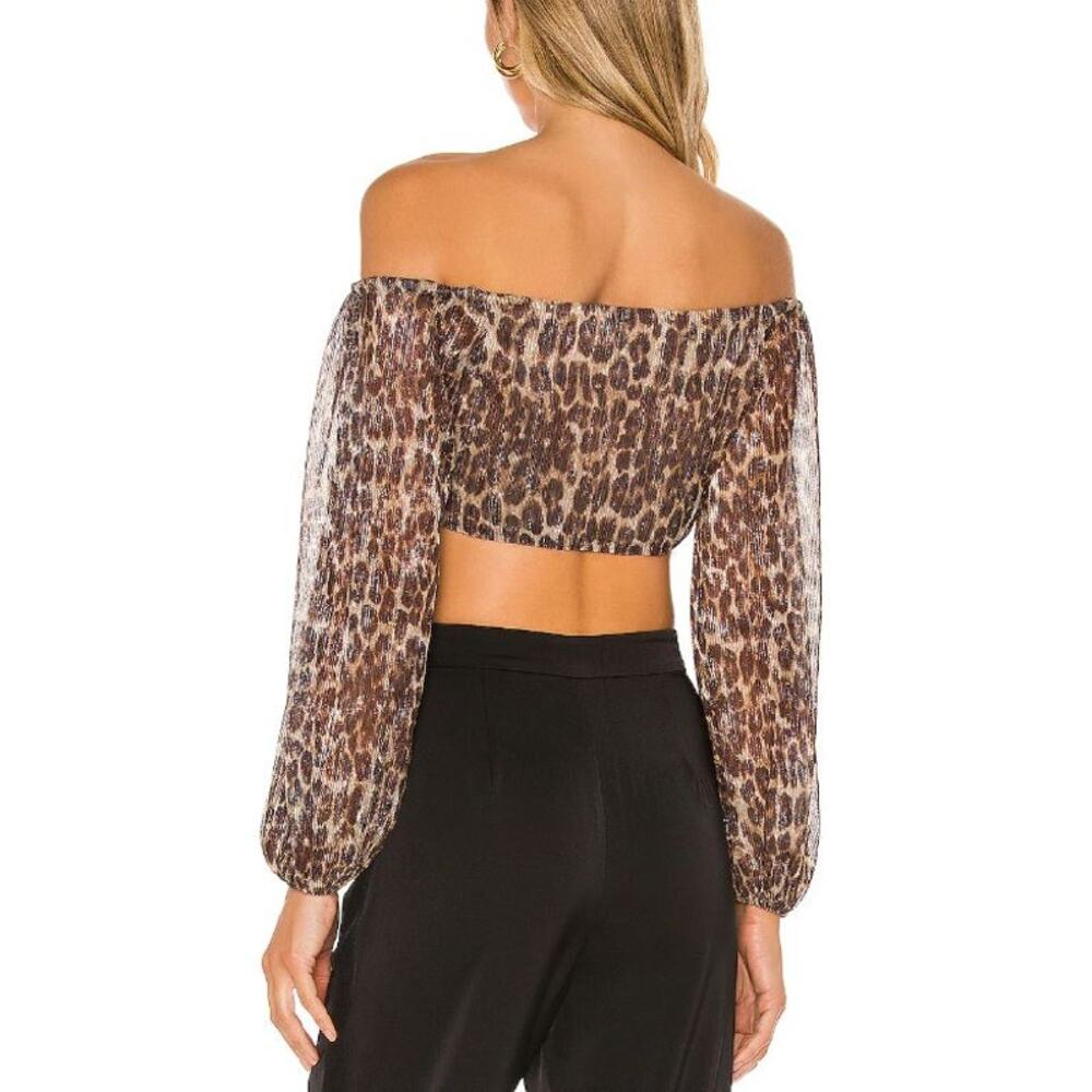 LOVERS + FRIENDS Hank top brown black gold shimmer cheetah crop blouse - Picture 3 of 10